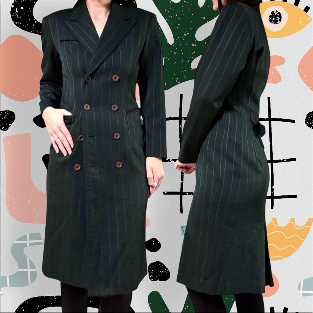 Chariot | Vintage Green and Brown Pinstripe Fitted Double Breasted Jacket/Dress?